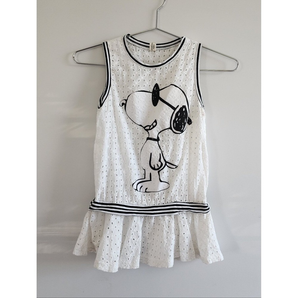 Trends2Day Snoopy Dress Kids Size 6 White Eyelet Peanuts Joe Cool Ruffle Summer